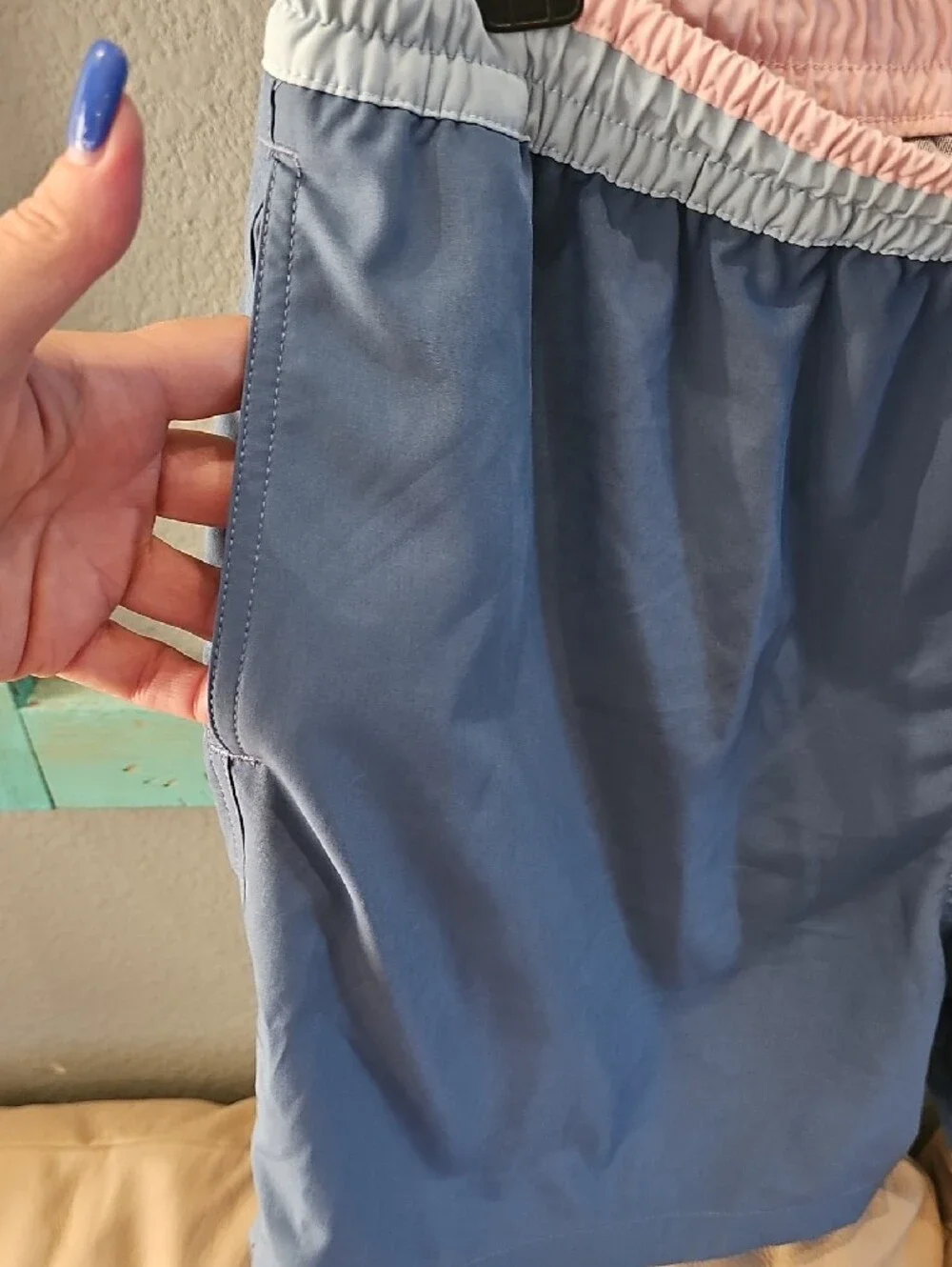 chubbies Blue Swim Shorts with Pink Waistband